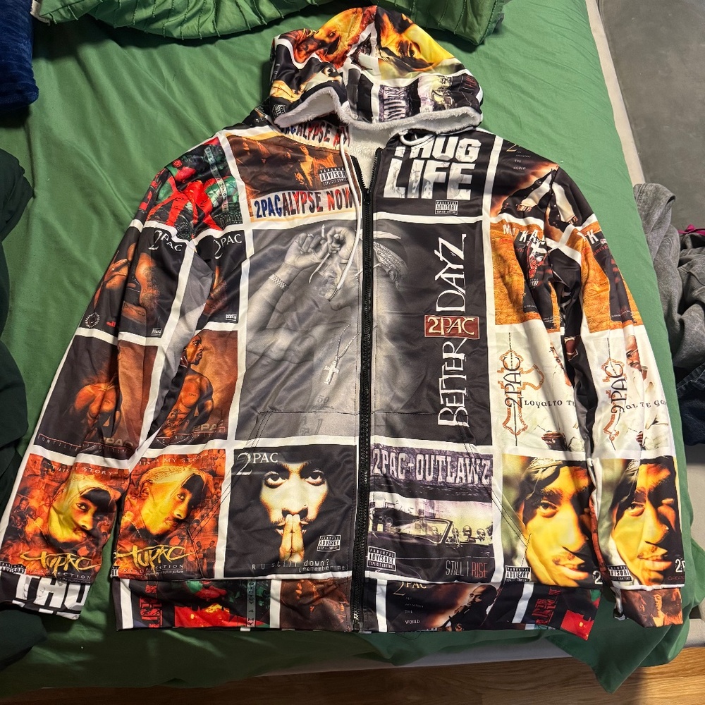 Custom Fully Lined Full Zip 3D Graphic Tupac 2Pac Shakur Album Cover Hoodie 2xl
